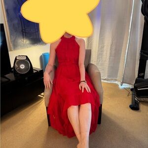 Elegant Red Halter Neck Dress- M